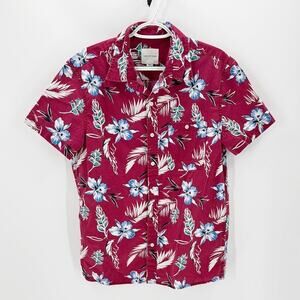 American Eagle maroon short sleeve Hawaiian button up down shirt size M party